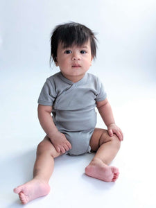 Short Sleeve Kimono Baby Bodysuit: Neutral Grey