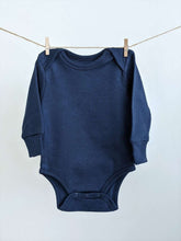 Load image into Gallery viewer, Long Sleeve Baby Bodysuit: Deep Ocean Blue