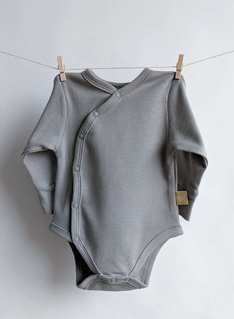 Long Sleeve Kimono Baby Bodysuit: Neutral Grey