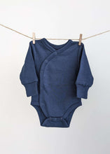 Load image into Gallery viewer, Long Sleeve Kimono Baby Bodysuit: Deep Ocean Blue