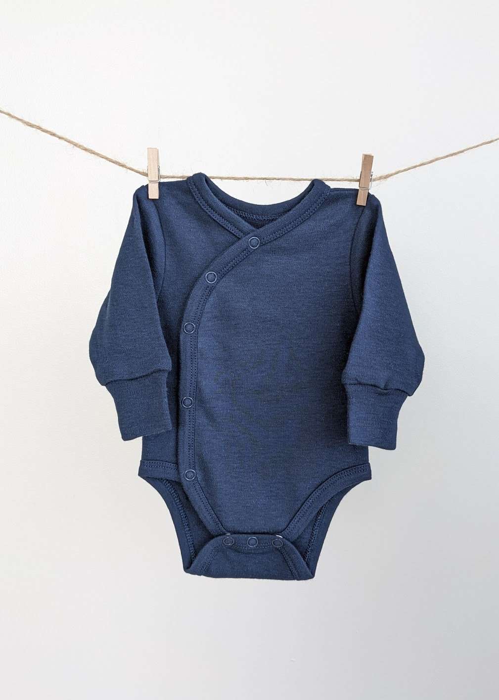 Long Sleeve Kimono Baby Bodysuit: Deep Ocean Blue