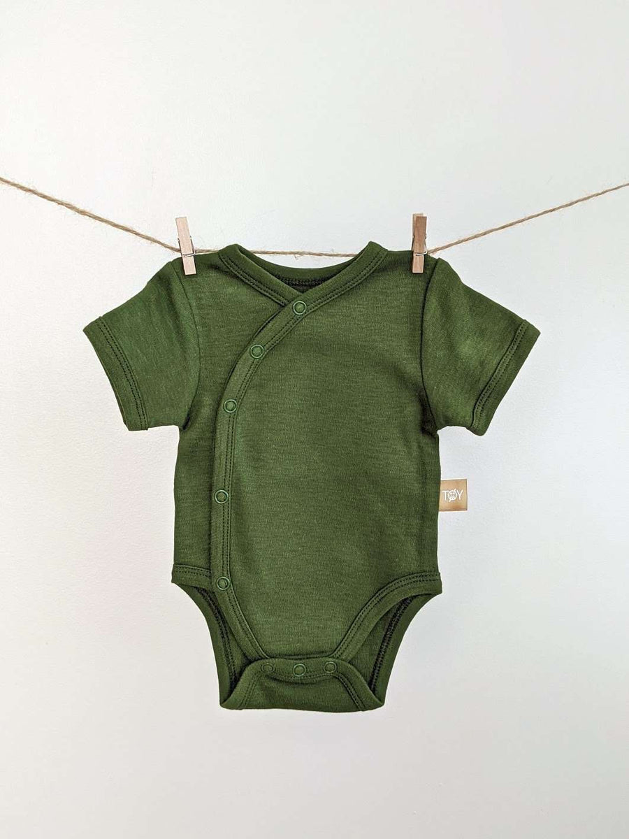 Short Sleeve Kimono Baby Bodysuit: Forest Green – TØY Baby Clothes