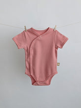 Load image into Gallery viewer, Short Sleeve Kimono Baby Bodysuit: Salmon Pink