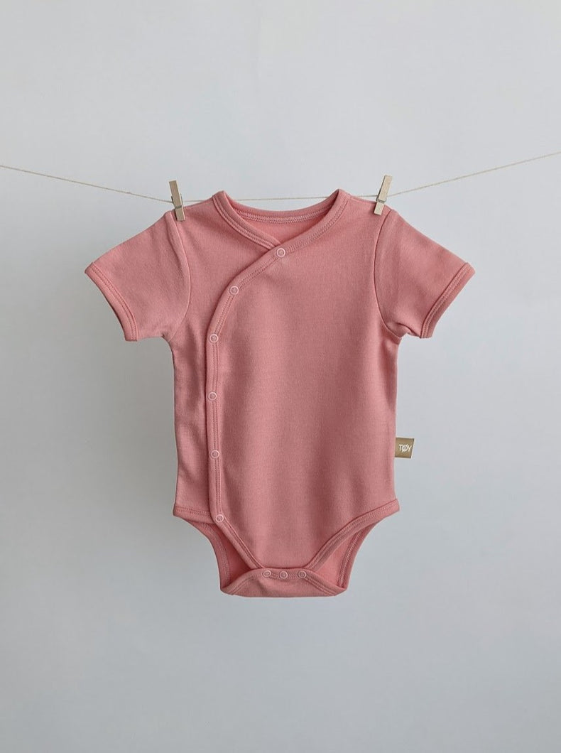 Short Sleeve Kimono Baby Bodysuit: Salmon Pink